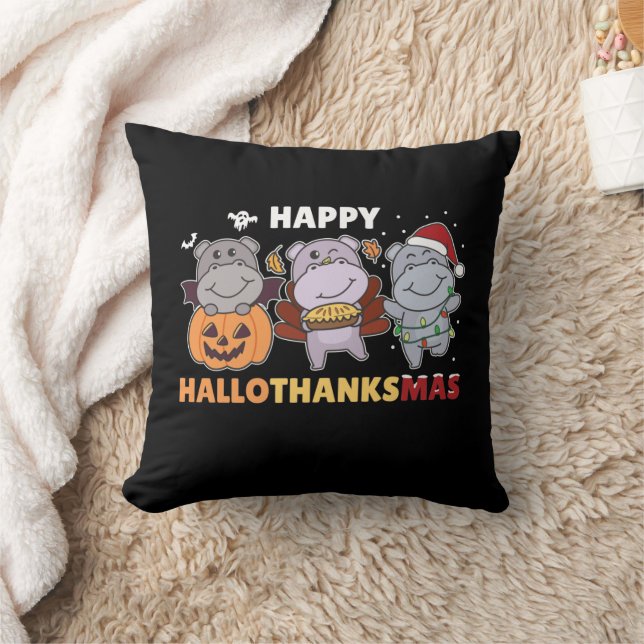 Lycklig Hallothanksmas Hippos jul Hippo Throw Kudde (Filt)
