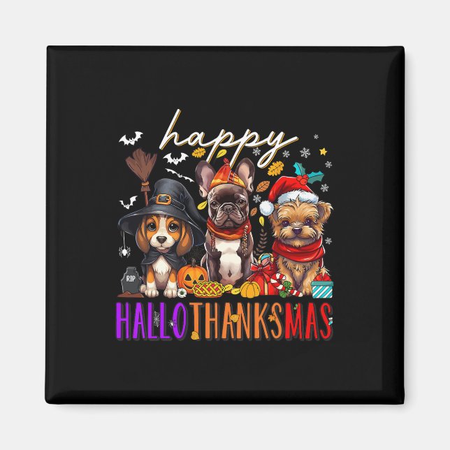Lycklig Hallothanksmas Hundar Halloween Thanksgivi Magnet (Framsidan)
