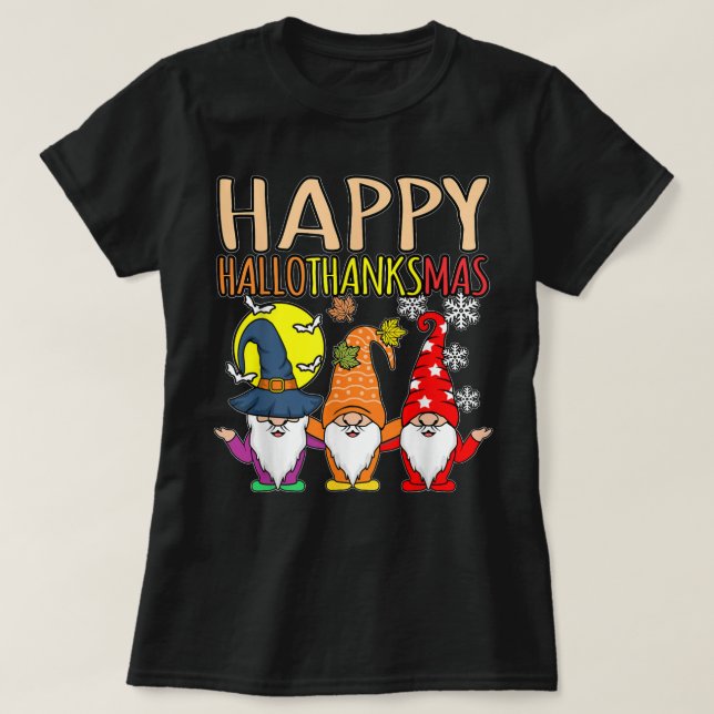 Lycklig Hallothanksmas jul Halloween Thanksgiv T Shirt (Design framsida)