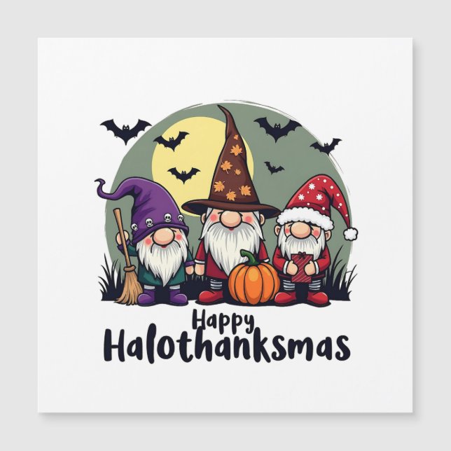 Lycklig Hallothanksmas Julafton Halloween Gnomes (Framsida)