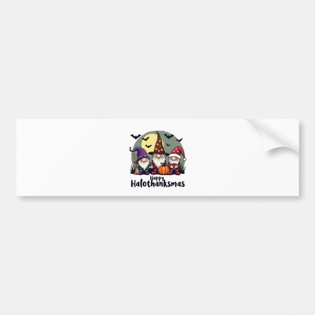 Lycklig Hallothanksmas Julafton Halloween Gnomes Bildekal (Framsidan)