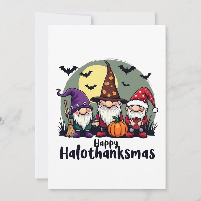 Lycklig Hallothanksmas Julafton Halloween Gnomes Inbjudningar (Framsida)
