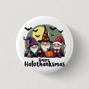 Lycklig Hallothanksmas Julafton Halloween Gnomes Knapp