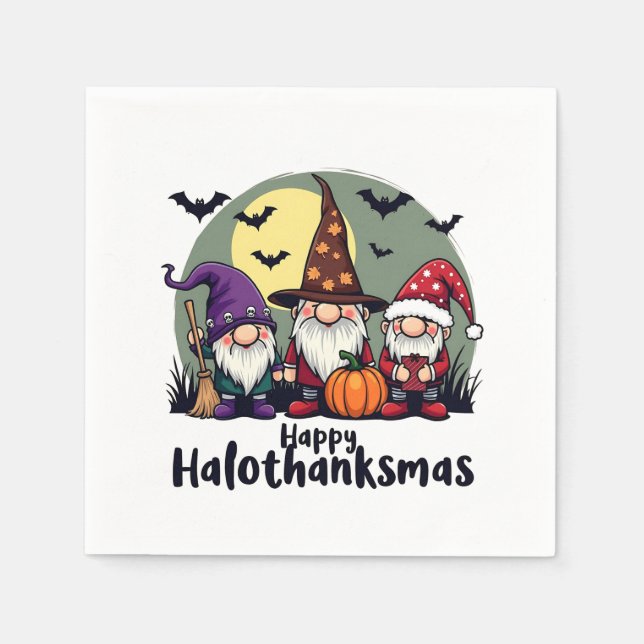 Lycklig Hallothanksmas Julafton Halloween Gnomes Pappersservett (Framsidan)