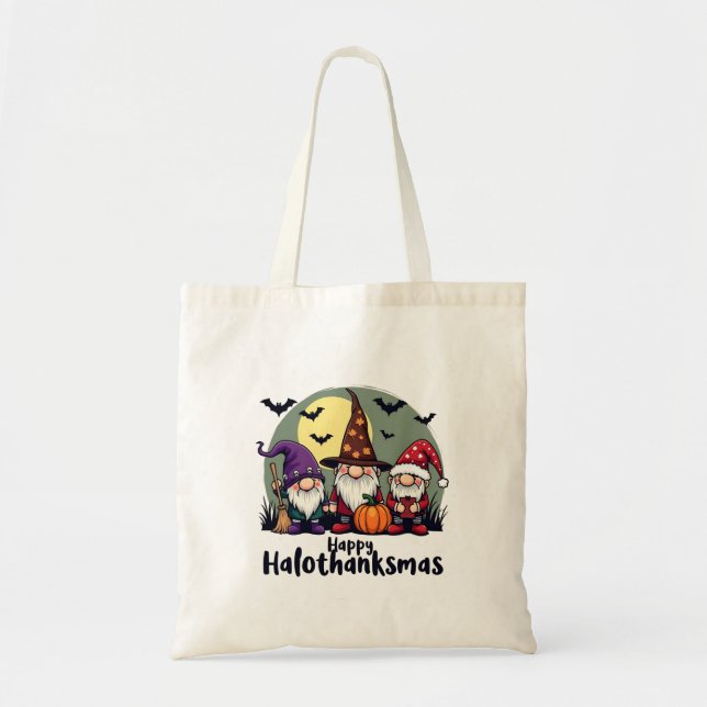 Lycklig Hallothanksmas Julafton Halloween Gnomes Tygkasse (Framsidan)