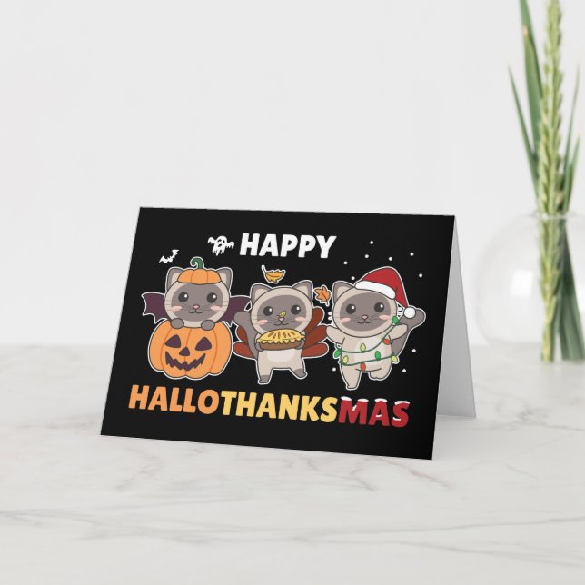 Lycklig Hallothanksmas Kat jul Elephant Holida Helgkort (Framsida)