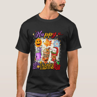 Lycklig Hallothanksmas Latte Halloween Thanksgivin T Shirt