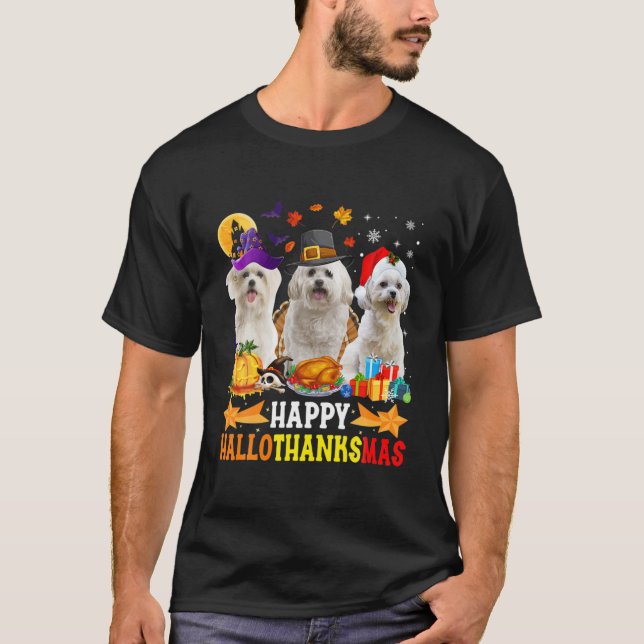 Lycklig Hallothanksmas Maltesisk Hund älskare jul  T Shirt (Framsida)