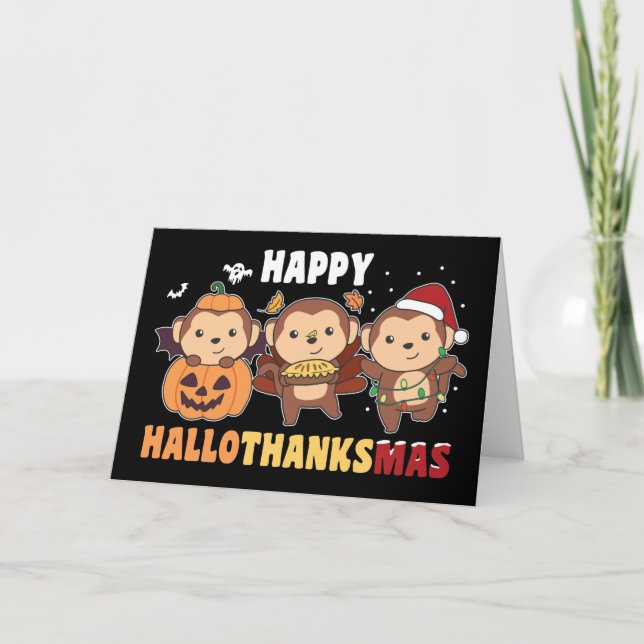 Lycklig Hallothanksmas Monkey jul Monkey Holi Helgkort (Framsida)