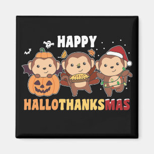 Lycklig Hallothanksmas Monkey Julapor Magn Magnet