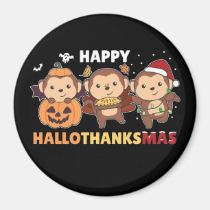 Lycklig Hallothanksmas Monkey Julapor Magn Magnet