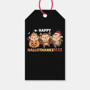 Lycklig Hallothanksmas Monkey julapor Presentetikett