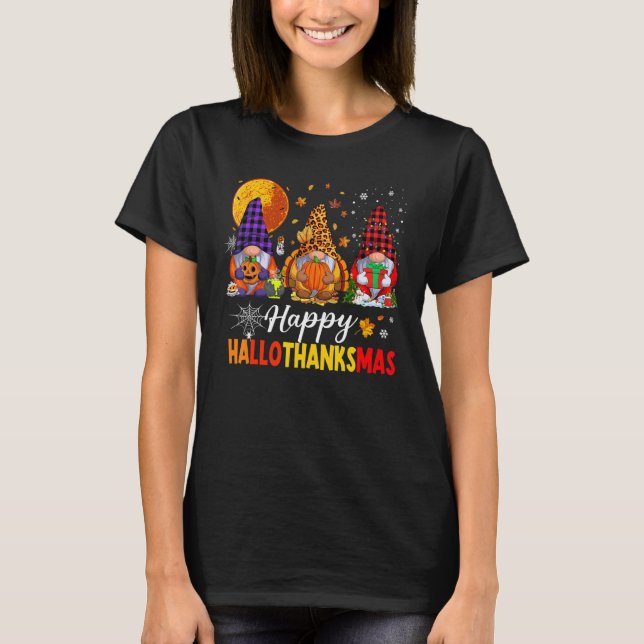 Lycklig Hallothanksmas My Gnomies Cute Gnomes-fami T Shirt (Framsida)