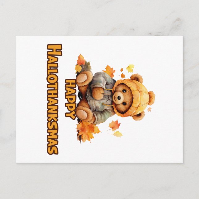 Lycklig Hallothanksmas Önskemål: A Nalle och Autu Vykort (Framsida)