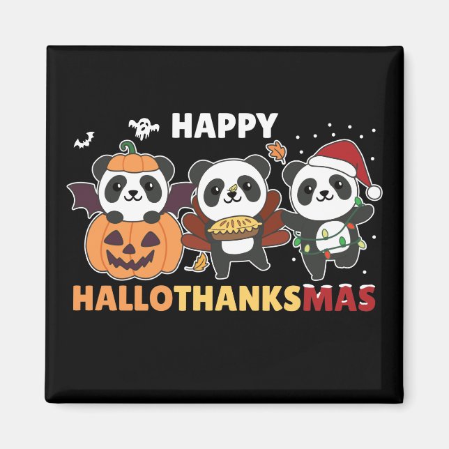 Lycklig Hallothanksmas Pandas jul Panda Magnet (Framsidan)