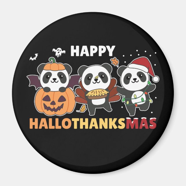 Lycklig Hallothanksmas Pandas jul Panda Magnet (Framsidan)