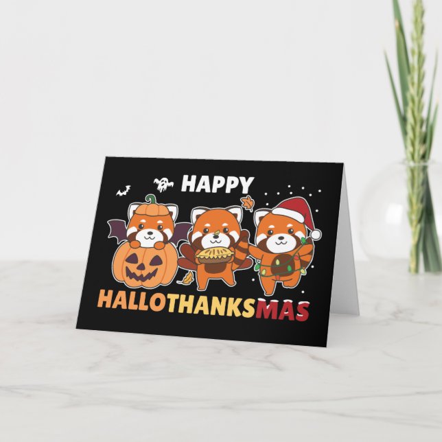 Lycklig Hallothanksmas Pandas jul Red Panda Ho Helgkort (Framsida)