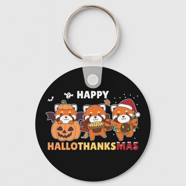 Lycklig Hallothanksmas Pandas jul Red Panda Ke Nyckelring (Framsida)