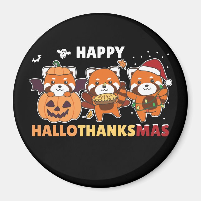 Lycklig Hallothanksmas Pandas jul Red Panda Morsa Magnet (Framsidan)