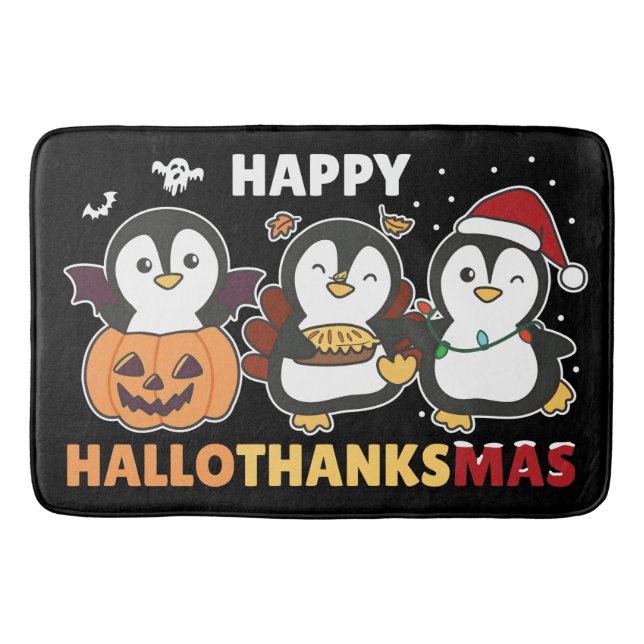 Lycklig Hallothanksmas Penguins jul Penguin Ba Badrumsmatta (Framsidan)