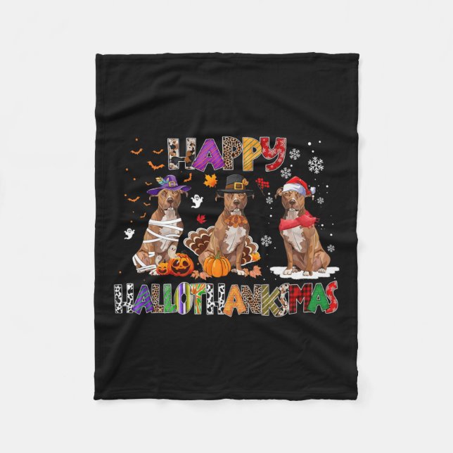 Lycklig Hallothanksmas Pitbull Hund älskare Hallow Fleecefilt (Framsidan)