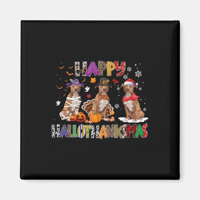 Lycklig Hallothanksmas Pitbull Hund älskare Hallow Magnet (Framsidan)