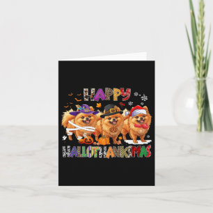Lycklig Hallothanksmas Pommanian Hund Halloween Ch Kort
