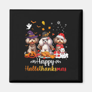 Lycklig Hallothanksmas Pudel Hund Halloween Christ Magnet