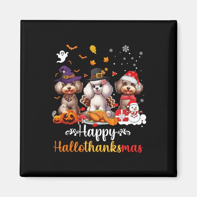 Lycklig Hallothanksmas Pudel Hund Halloween Christ Magnet (Framsidan)