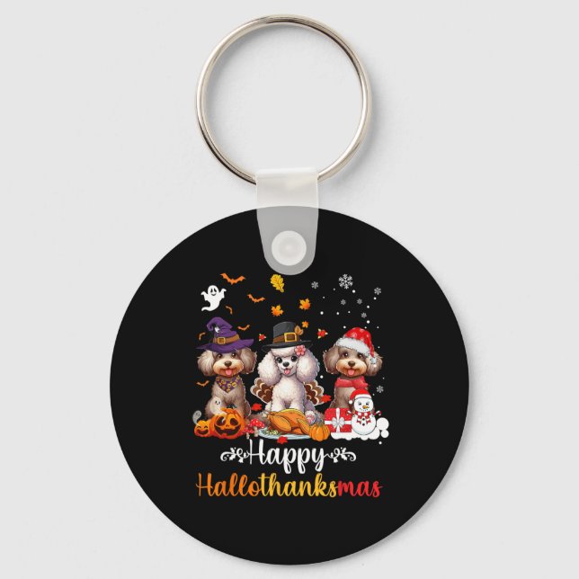 Lycklig Hallothanksmas Pudel Hund Halloween Christ Nyckelring (Framsida)