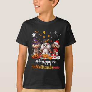 Lycklig Hallothanksmas Pudel Hund Halloween Christ T Shirt