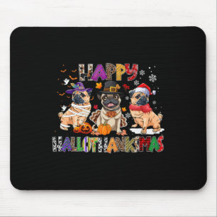 Lycklig Hallothanksmas Pug Hund älskare Halloween Musmatta