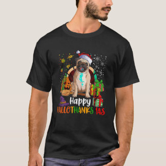 Lycklig Hallothanksmas Pug Hund älskare Halloween T Shirt