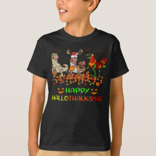 Lycklig Hallothanksmas Pumpkin Dinosaur Turkiet T Shirt