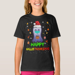 Lycklig Hallothanksmas Pumpkin Ghost Santa Hats T Shirt