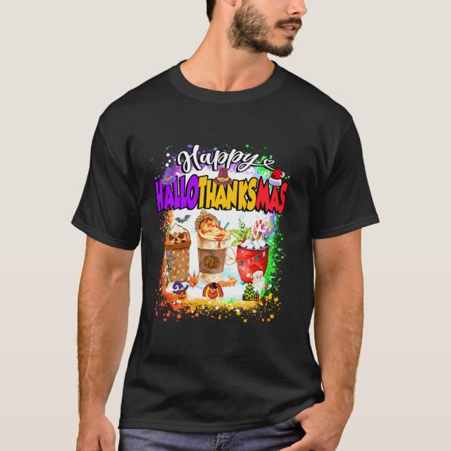 Lycklig Hallothanksmas Pumpkin Spice Latte Hallowe T Shirt (Framsida)
