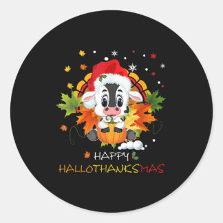 Lycklig Hallothanksmas Pumpkin Turkiet Cute Cow Runt Klistermärke