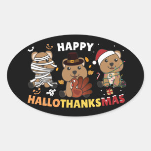 Lycklig Hallothanksmas Quokka jul Helgdag Clas Ovalt Klistermärke