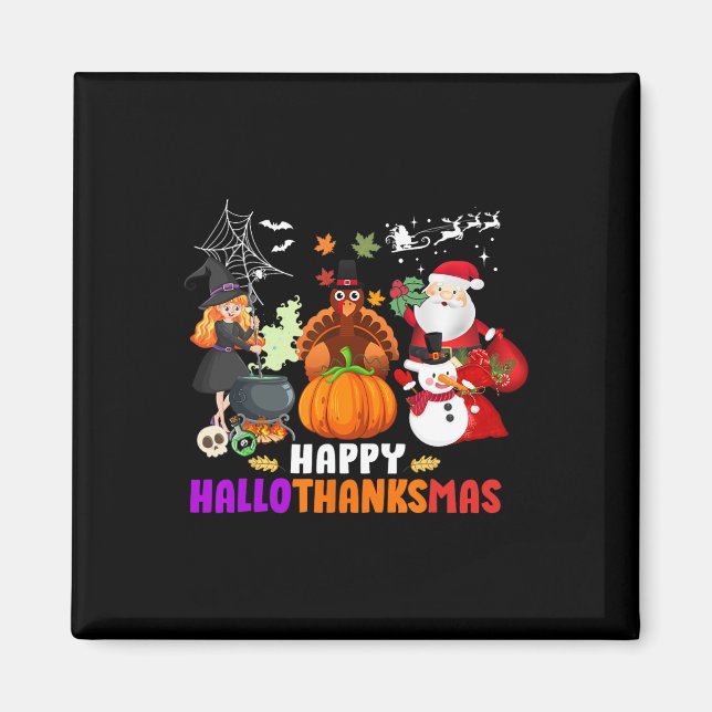 Lycklig Hallothanksmas Roligt Halloween Fall jul Magnet (Framsidan)