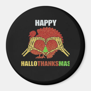 Lycklig Hallothanksmas Roligt Julhelg Mashup Magnet