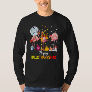 Lycklig Hallothanksmas Rosa Flamingo Witch Hat T Shirt