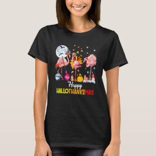 Lycklig Hallothanksmas Rosa Flamingo Witch Hat T Shirt