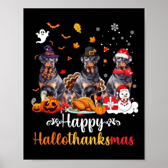 Lycklig Hallothanksmas Rottweiler Hund Halloween C Poster (Framsidan)