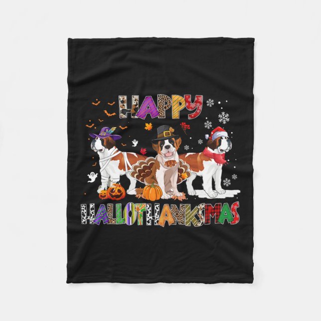Lycklig Hallothanksmas Saint Bernard Hund Hallowee Fleecefilt (Framsidan)