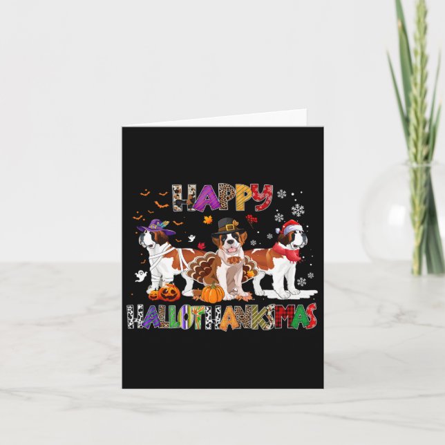 Lycklig Hallothanksmas Saint Bernard Hund Hallowee Kort (Framsida)