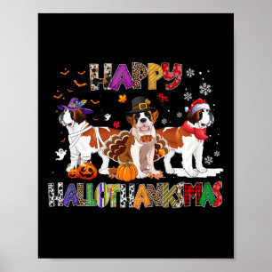 Lycklig Hallothanksmas Saint Bernard Hund Hallowee Poster