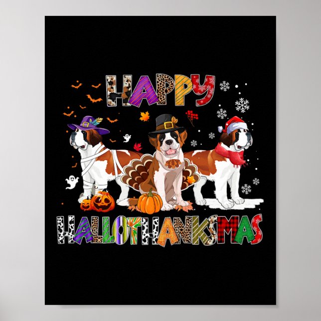 Lycklig Hallothanksmas Saint Bernard Hund Hallowee Poster (Framsidan)