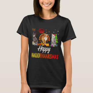 Lycklig Hallothanksmas Santa Cat T Shirt
