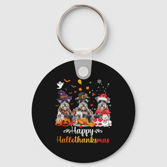 Lycklig Hallothanksmas Schnauzer Hund Halloween Ch Nyckelring (Framsida)