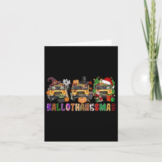 Lycklig Hallothanksmas School Buss Halloween Merry Kort (Framsida)
